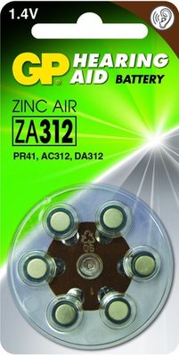 Zink Air hoorapparaat batterijen - ZA312-blister 6 stuks - GP